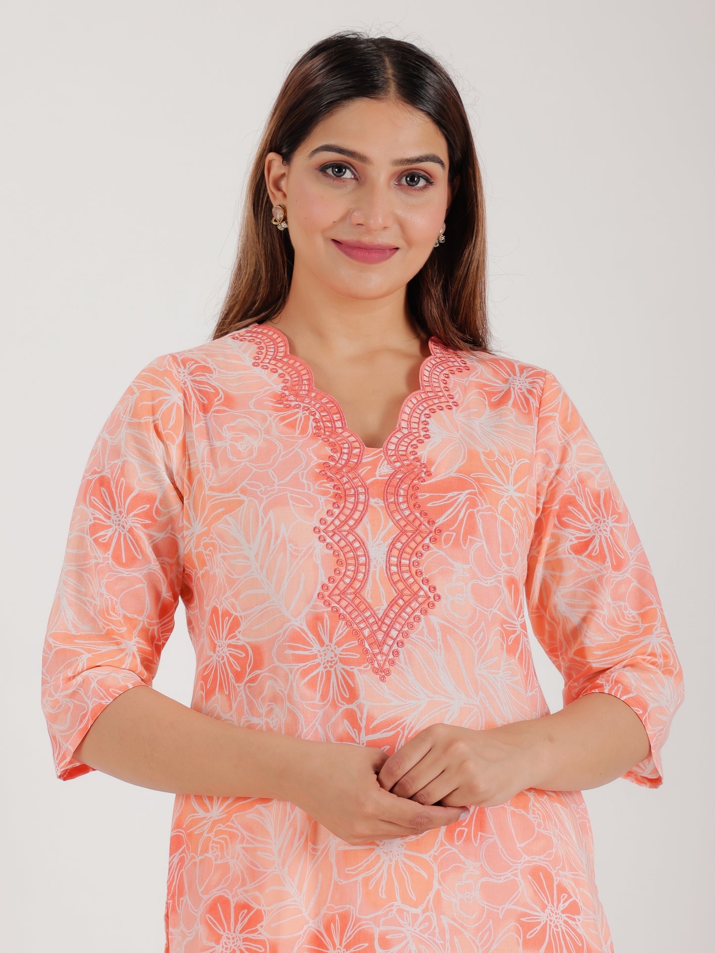 Soft Cotton Floral Straight Pink Kurta