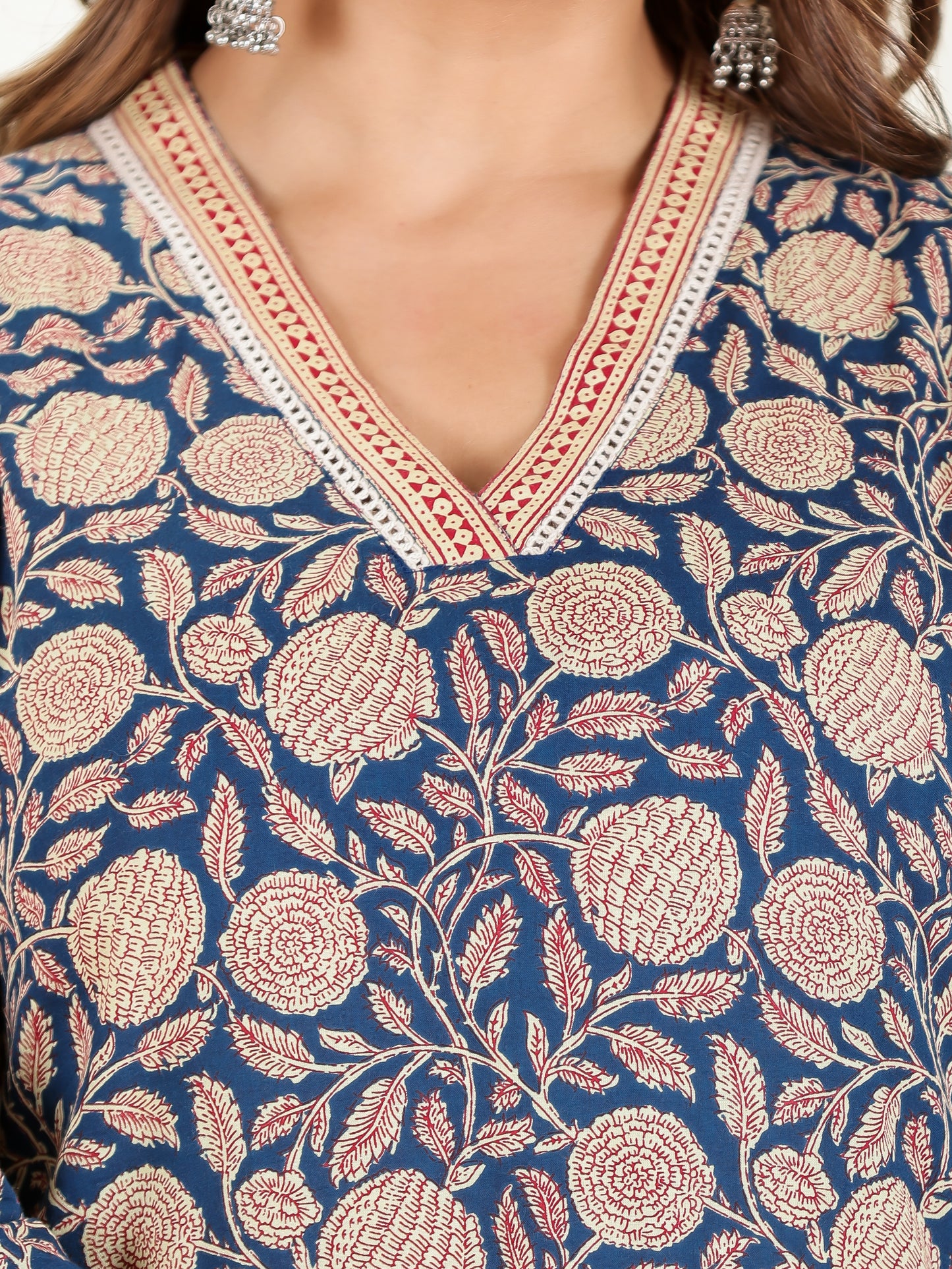 Soft Cotton Floral Straight Blue Kurta