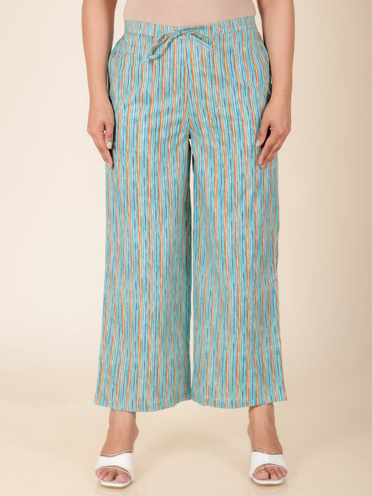 Soft Cotton Geometric Turquoise Palazzo