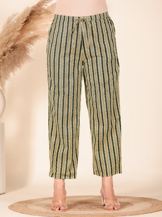 Soft Cotton Striped Blue Straight Trousers