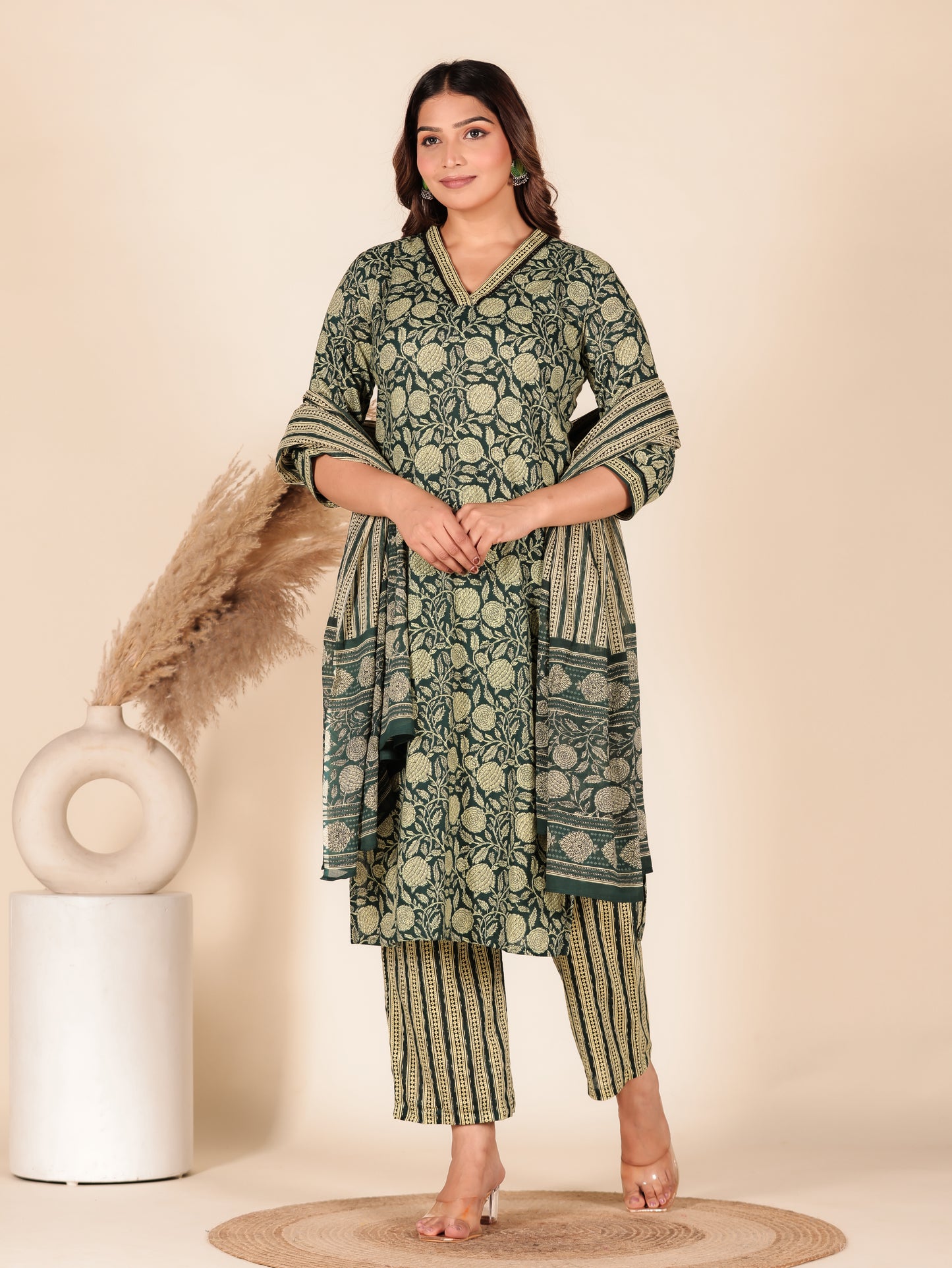 Soft Cotton Floral Straight Blue Kurta