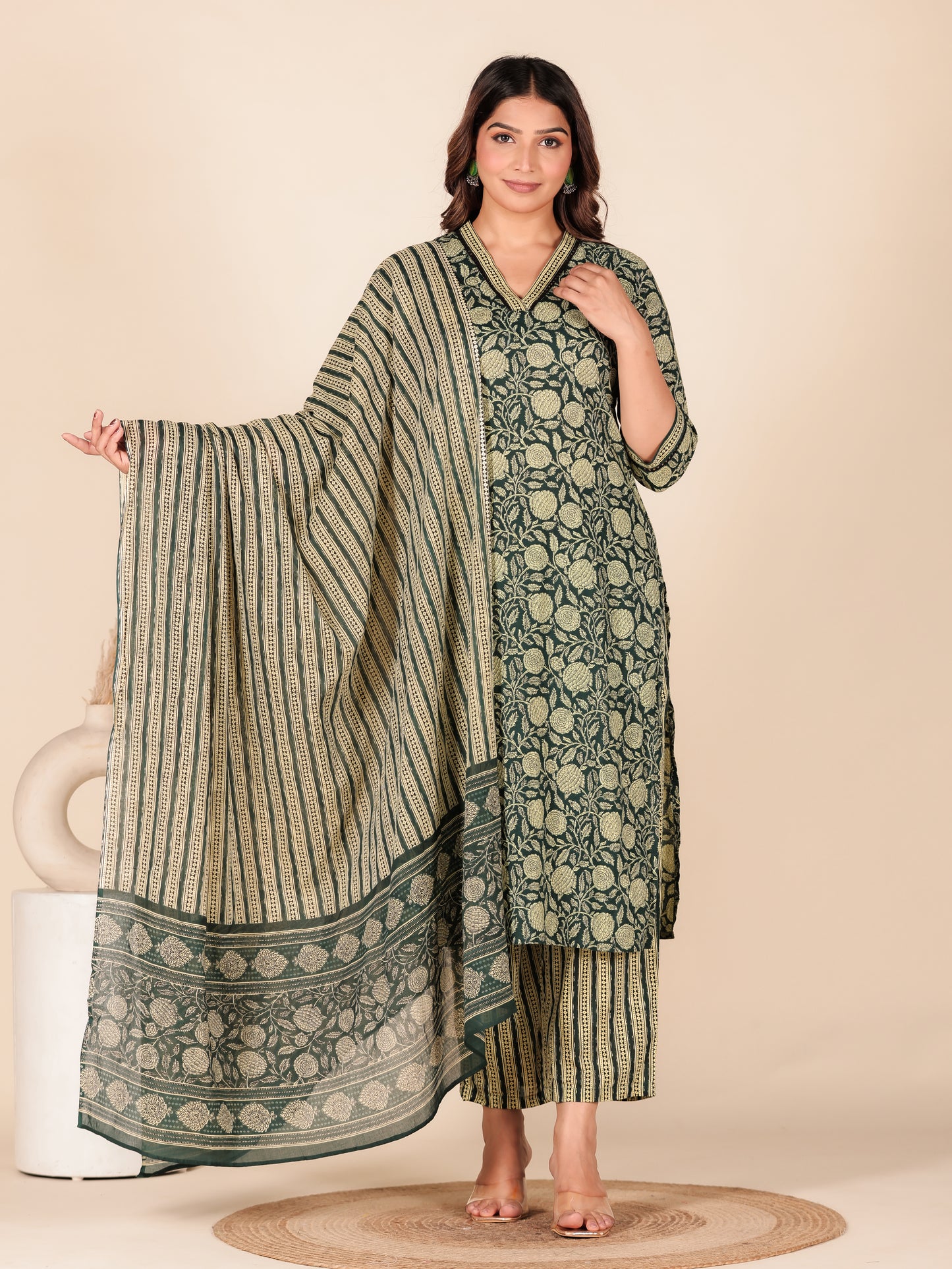 Soft Cotton Floral Straight Blue Kurta