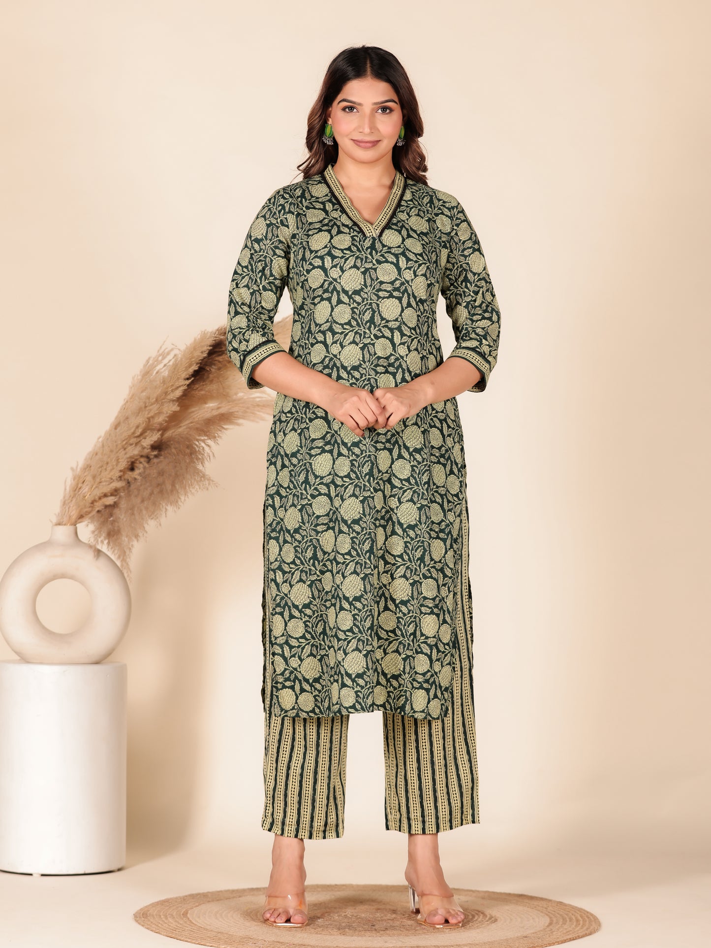 Soft Cotton Floral Straight Blue Kurta