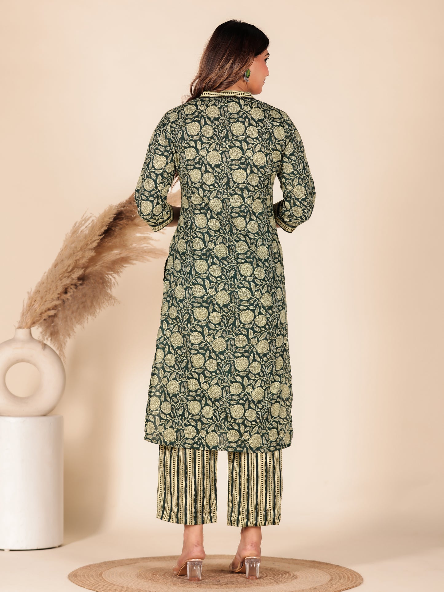 Soft Cotton Floral Straight Blue Kurta