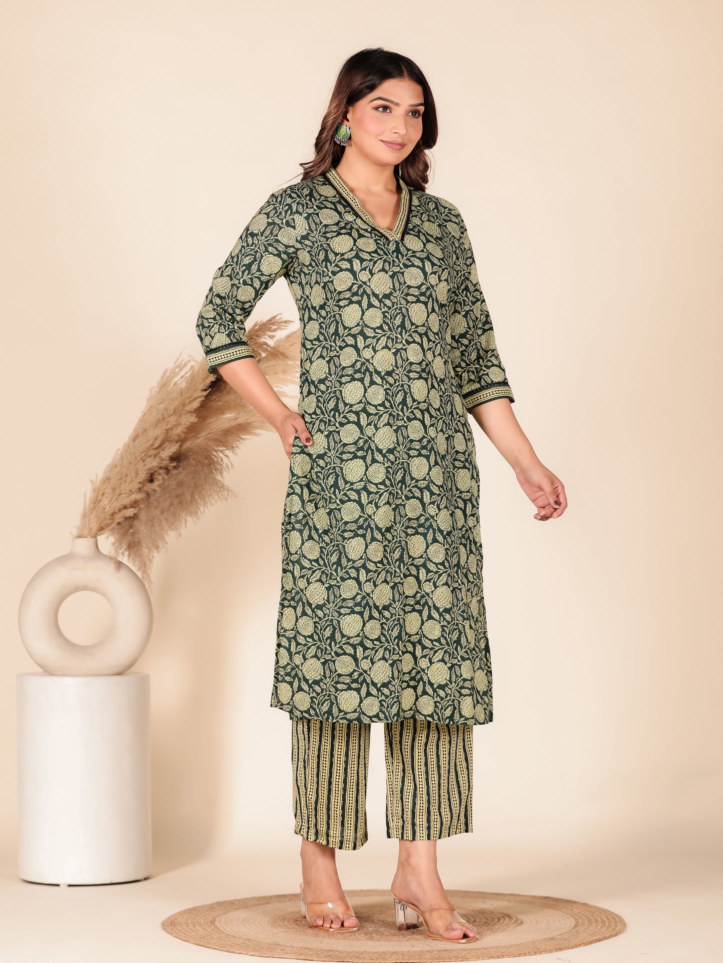 Soft Cotton Floral Straight Blue Kurta
