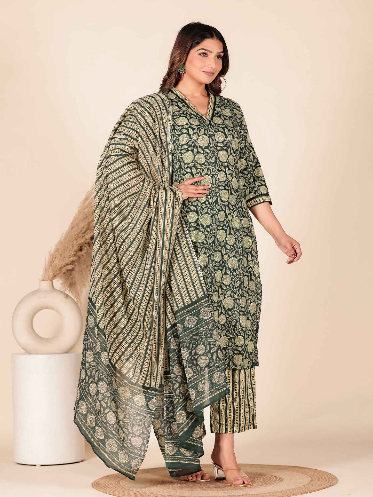 Soft Cotton Floral Straight Blue Kurta
