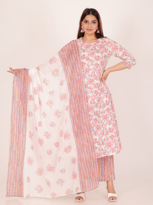 Soft Cotton Abstract A-line Red Kurta