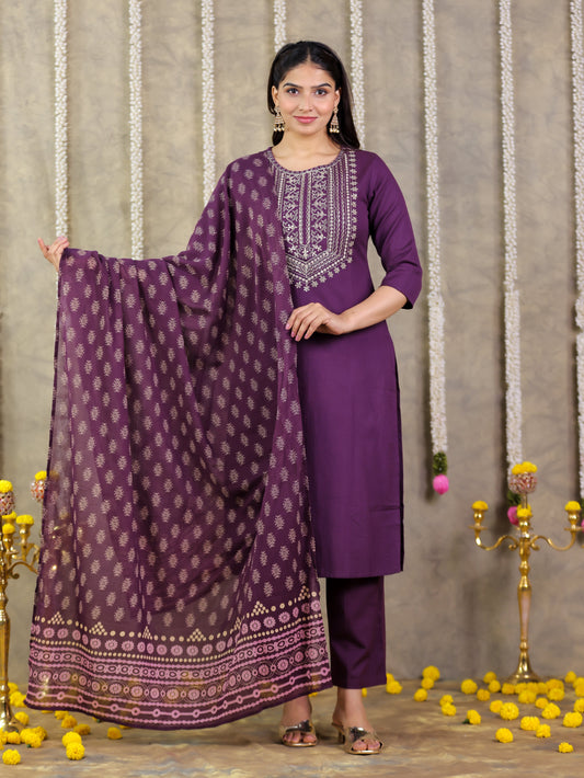 Cotton Voile Butti Purple Dupatta