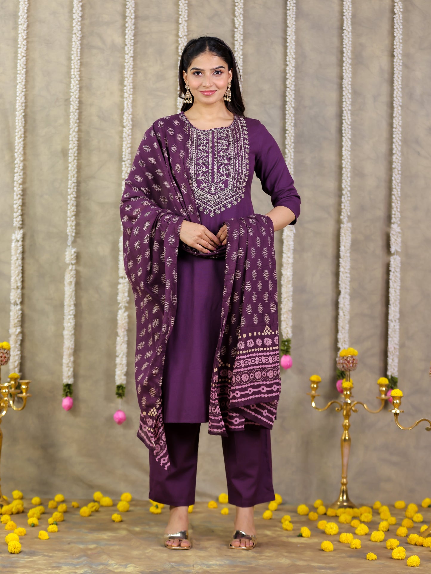Cotton Voile Butti Purple Dupatta