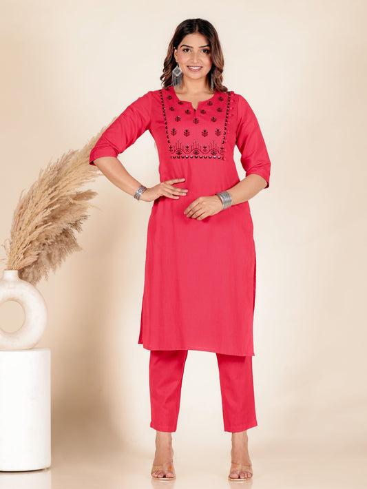 Soft Cotton Solid Straight Red Kurta