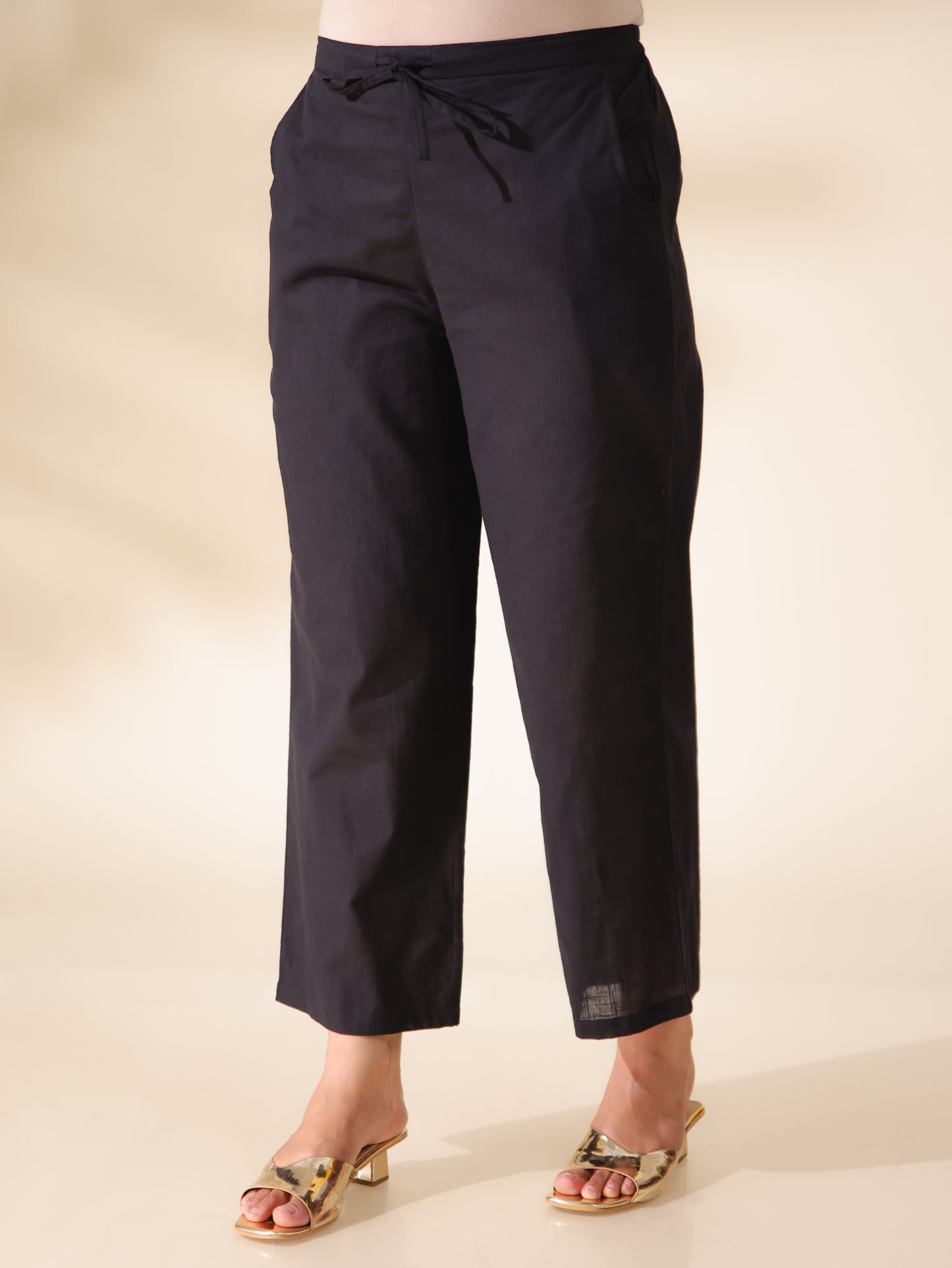 Embroidered Natural Cotton Solid Straight Black Kurta