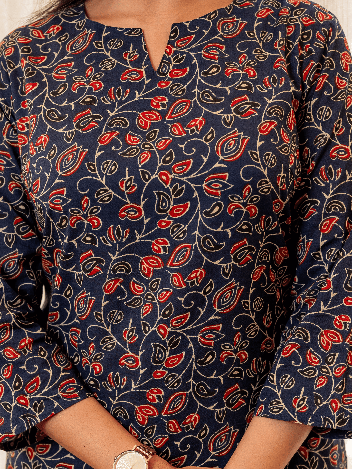 Soft Cotton Floral Straight Indigo Kurti