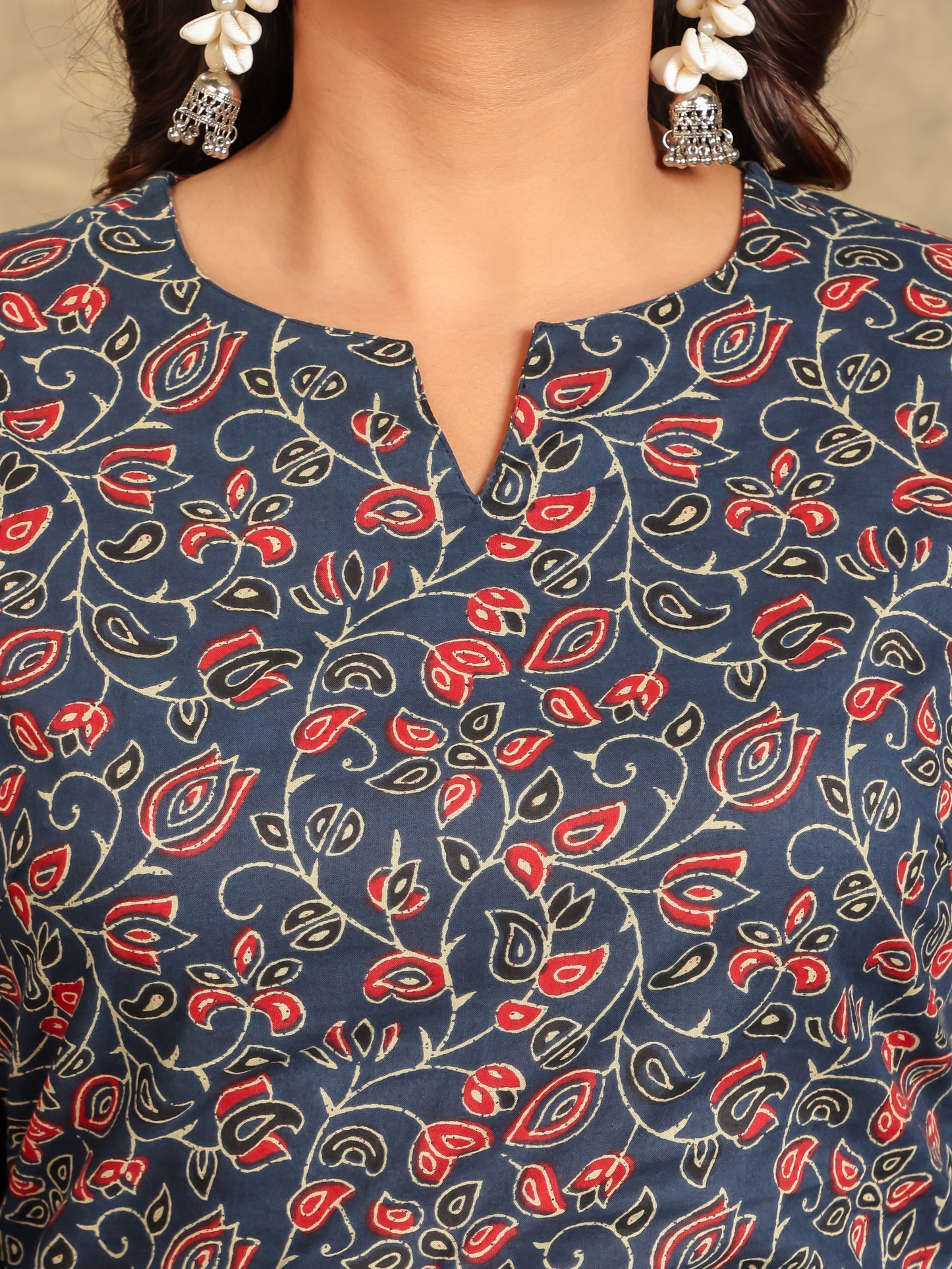 Soft Cotton Floral Straight Indigo blue Kurta