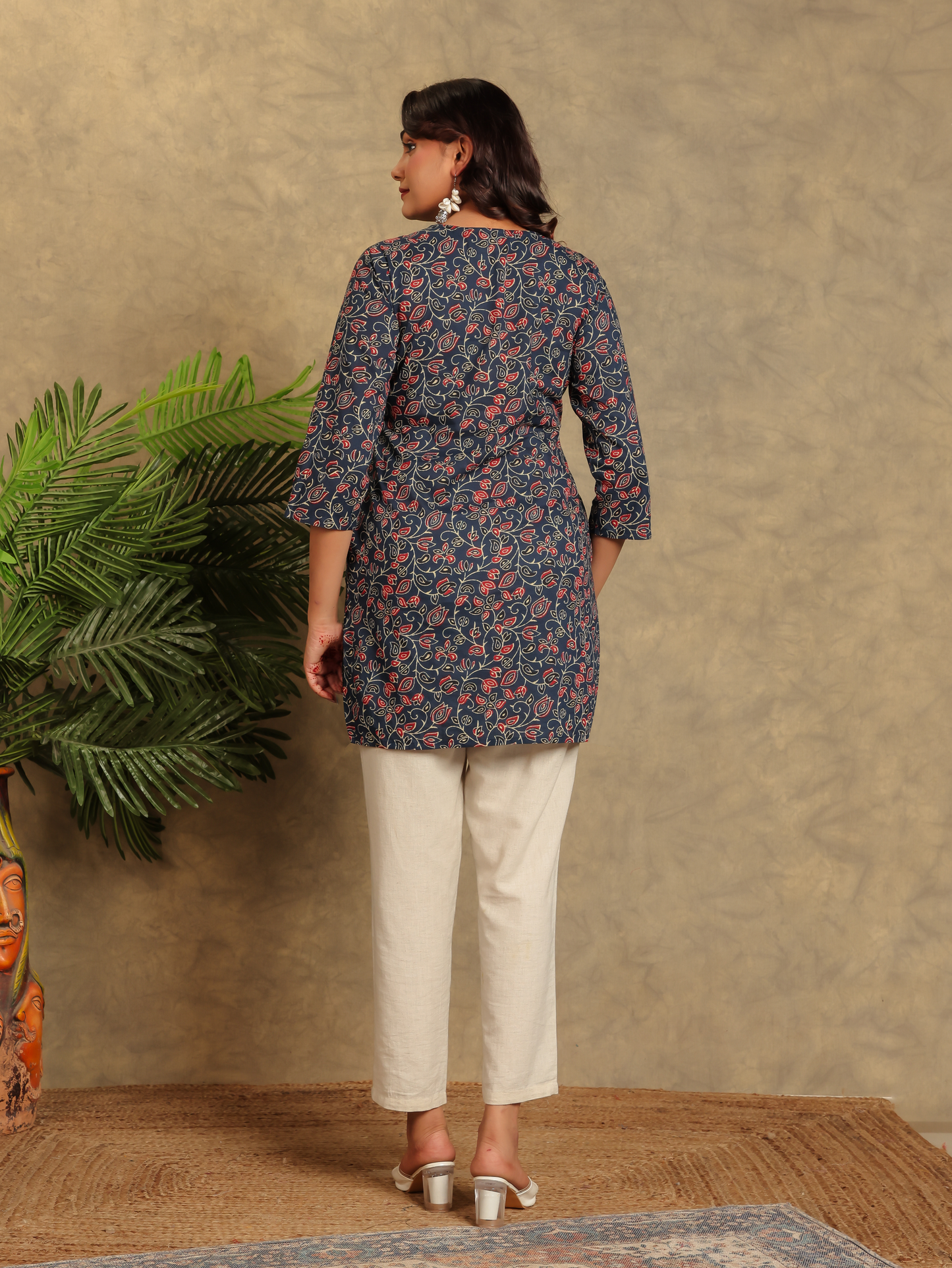 Soft Cotton Floral Straight Indigo blue Kurta
