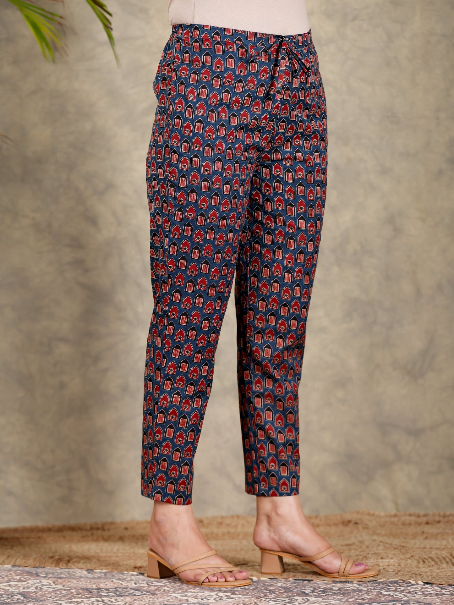 Soft Cotton Abstract Blue Tapered Trousers