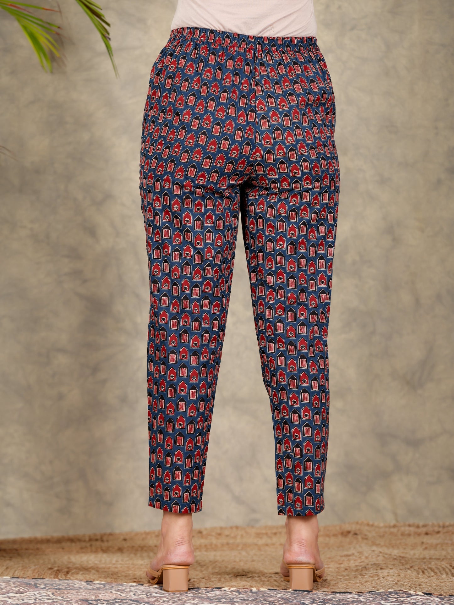 Soft Cotton Abstract Blue Tapered Trousers