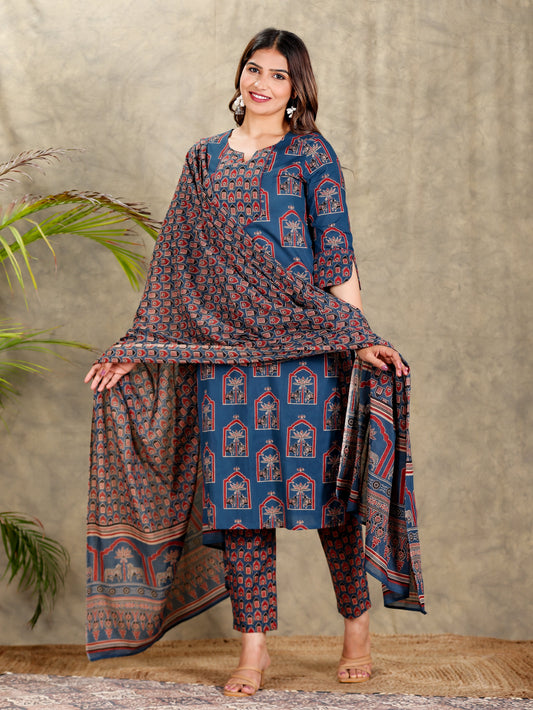Cotton Voile Geometric Blue Dupatta