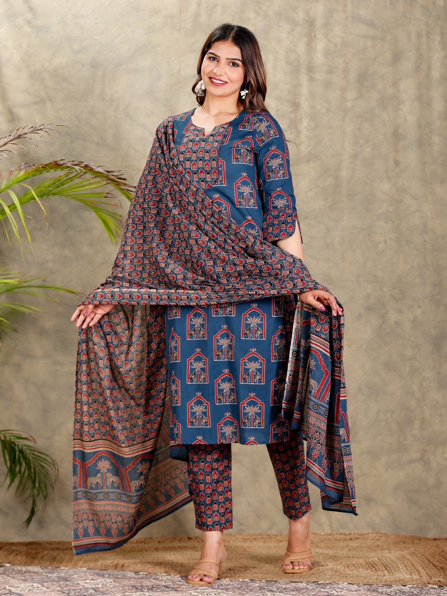 Cotton Voile Geometric Blue Dupatta