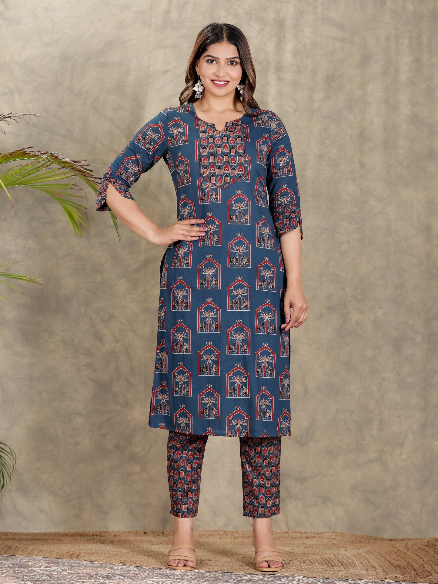 Embroidered Soft Cotton Abstract Blue Kurta
