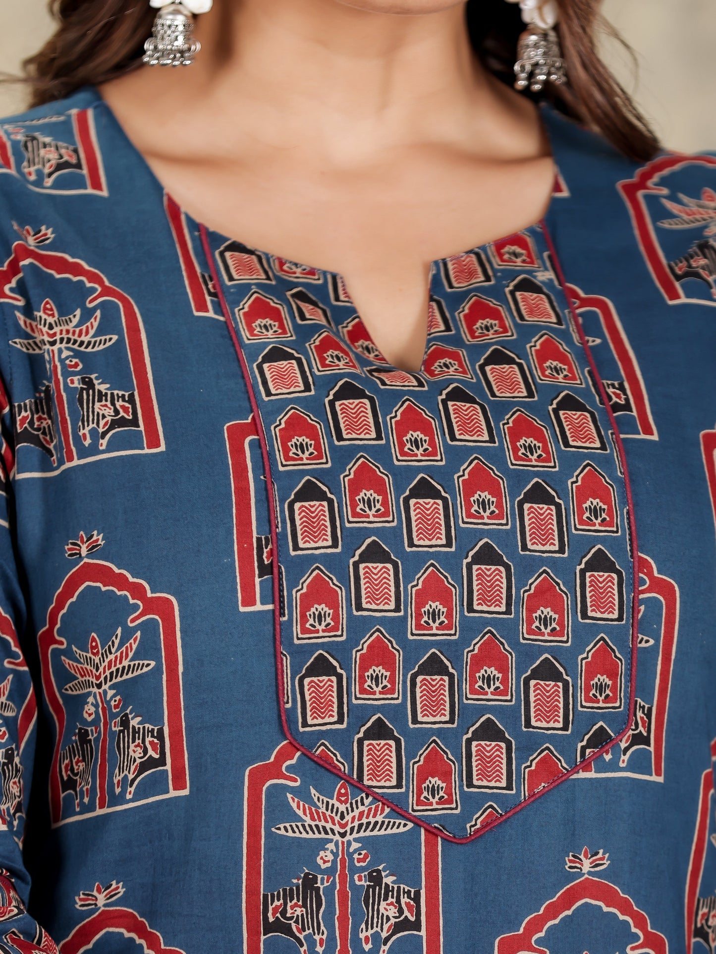 Embroidered Soft Cotton Abstract Blue Kurta