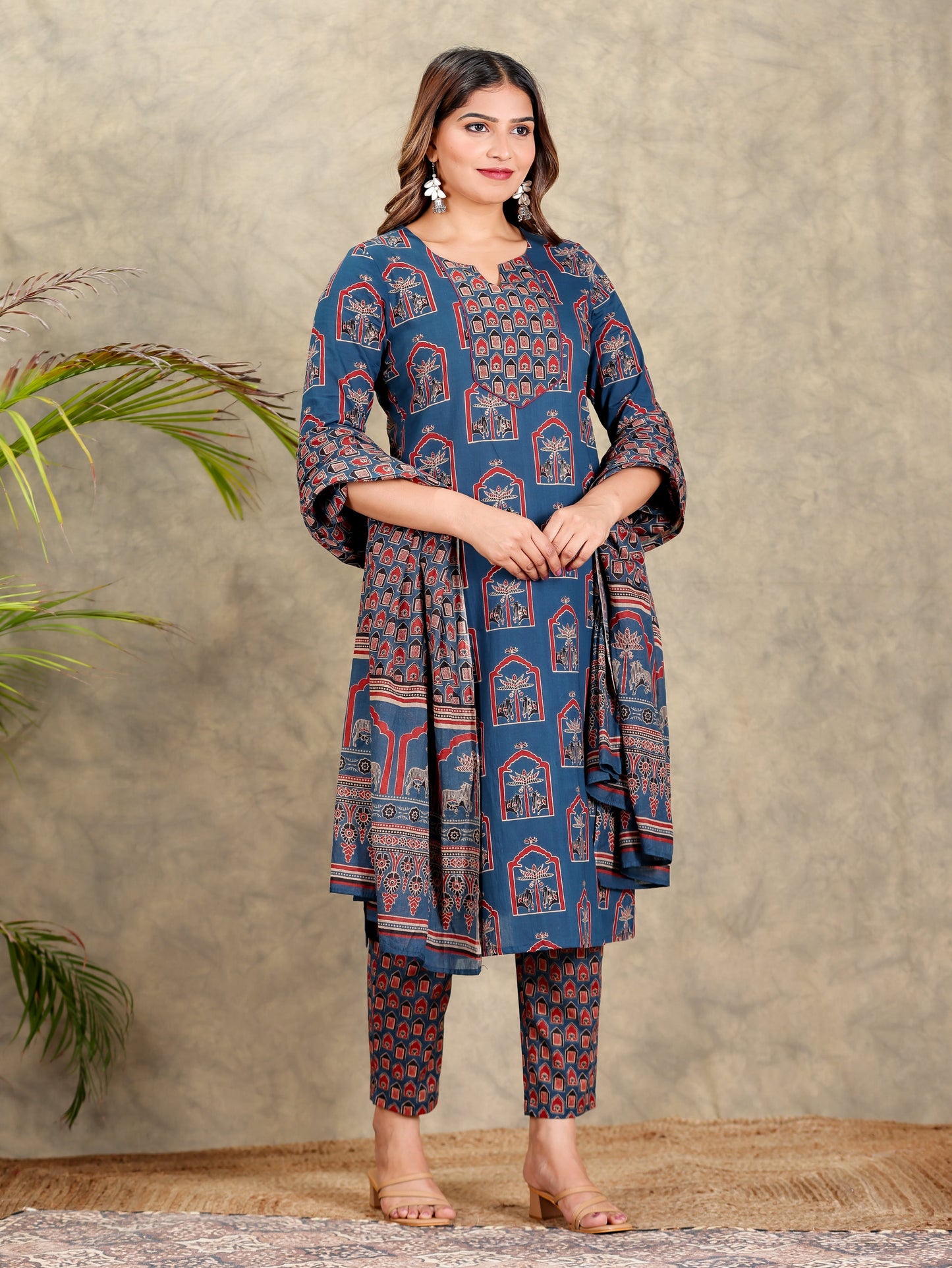 Cotton Voile Geometric Blue Dupatta