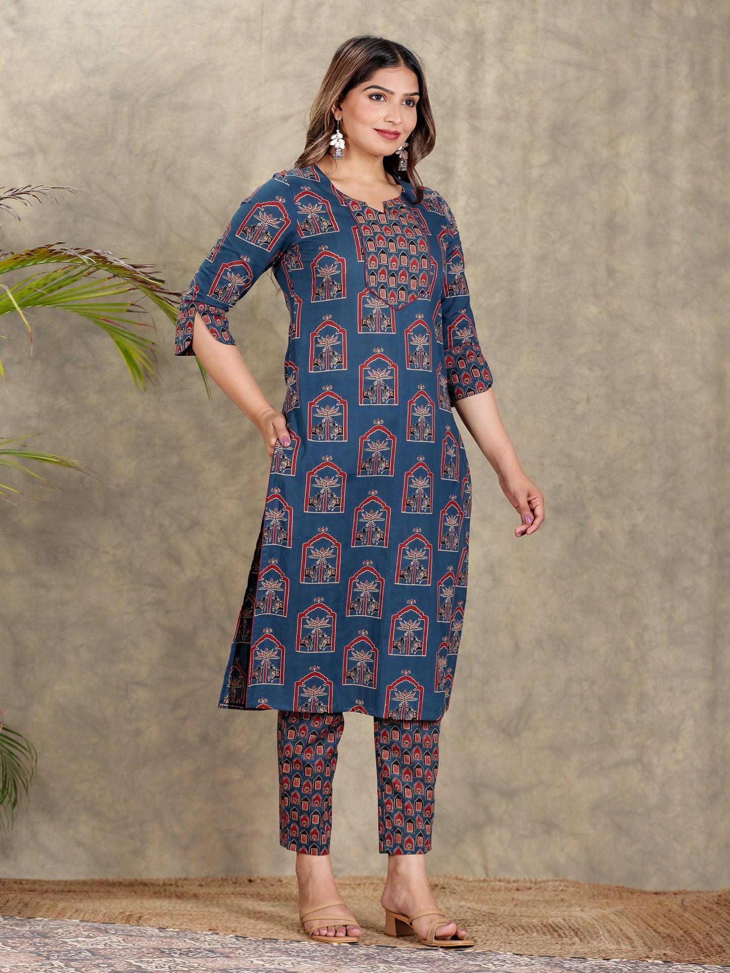 Embroidered Soft Cotton Abstract Blue Kurta
