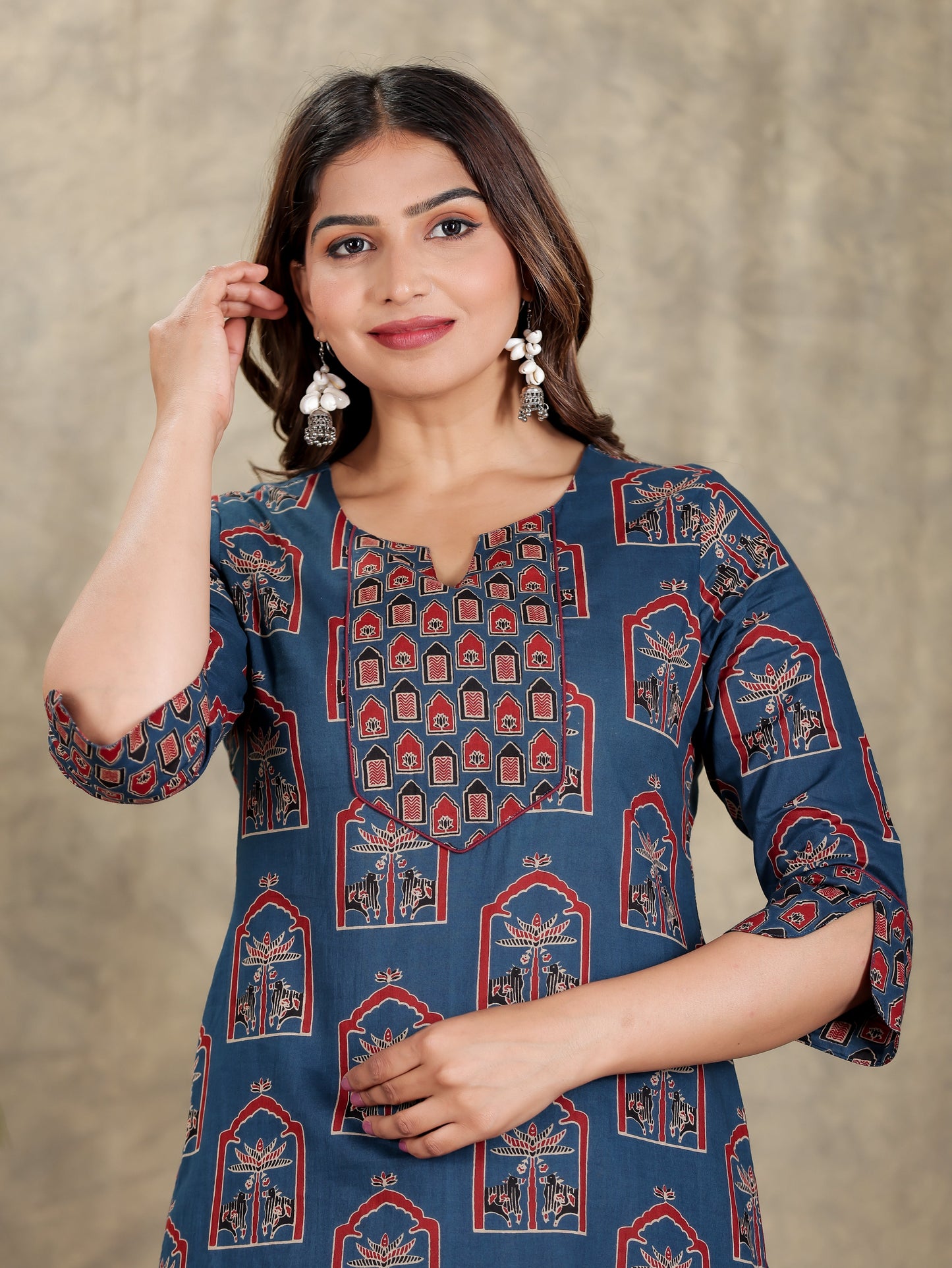 Embroidered Soft Cotton Abstract Blue Kurta