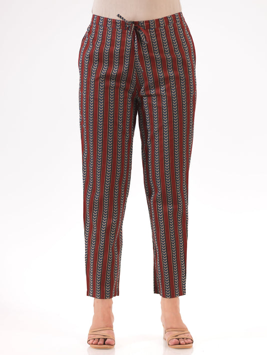 Soft Cotton Striped Maroon Tapered Trousers