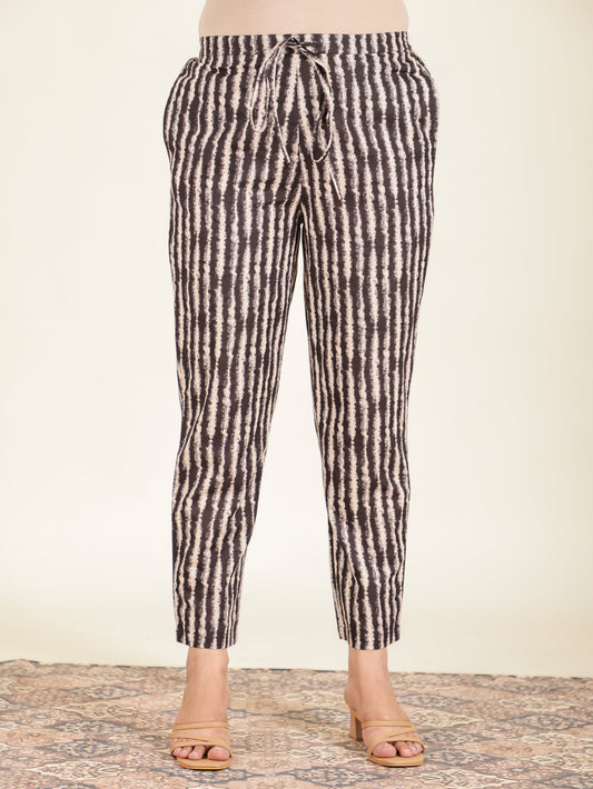 Soft Cotton Striped Black Tapered Trousers