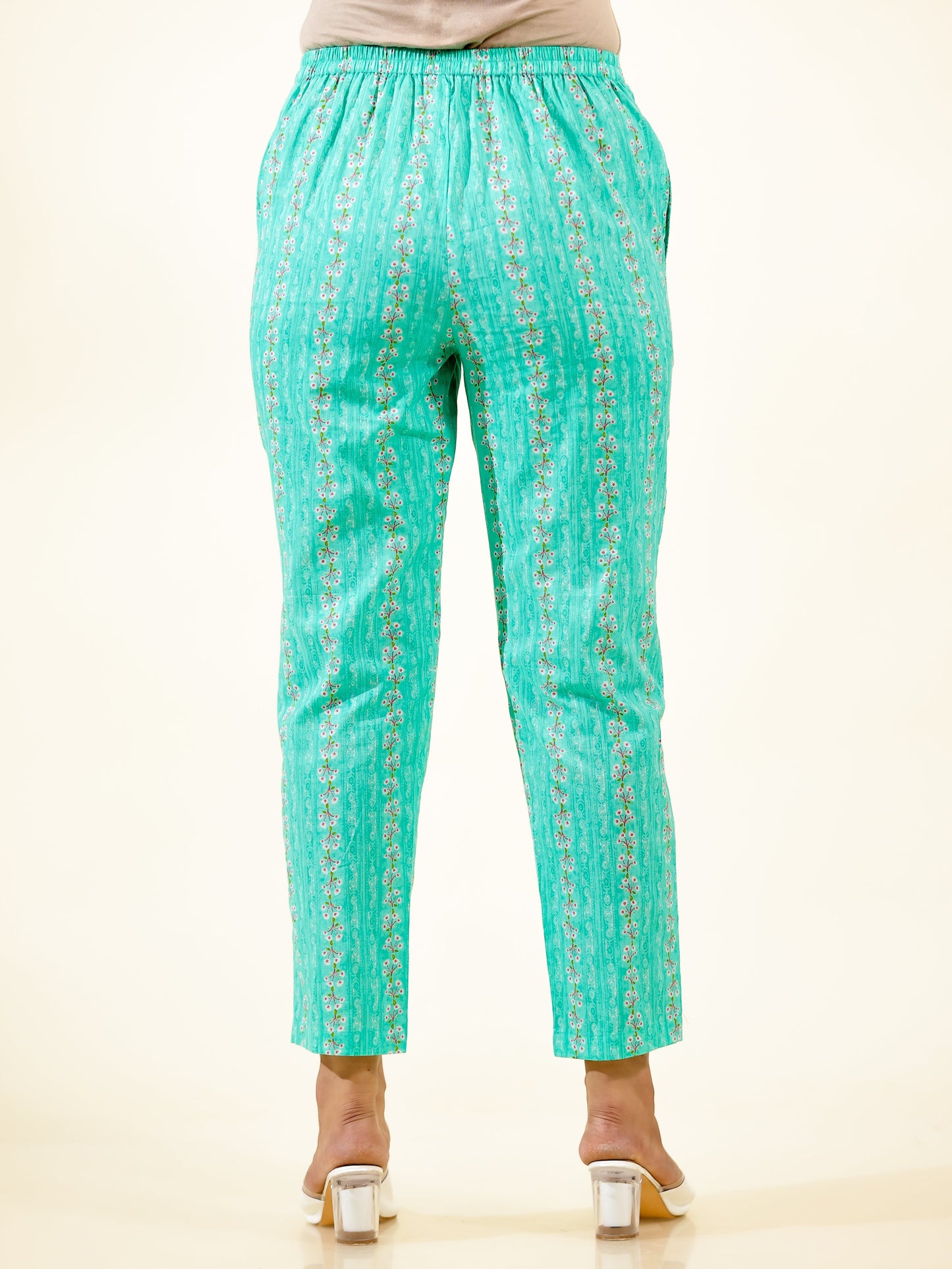 Soft Cotton Striped Green Tapered Trousers