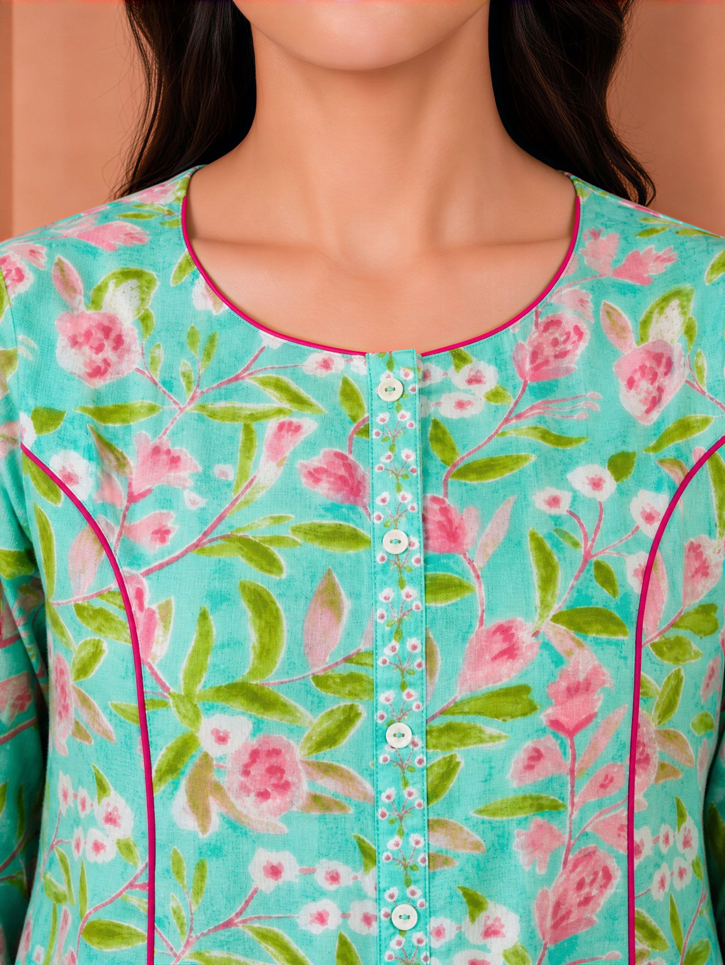 Soft Cotton Floral Flared Green Kurta