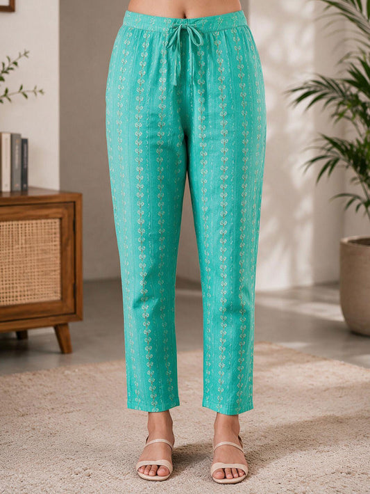Soft Cotton Striped Green Tapered Trousers