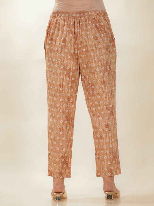 Soft Cotton Floral Brown Tapered Trousers