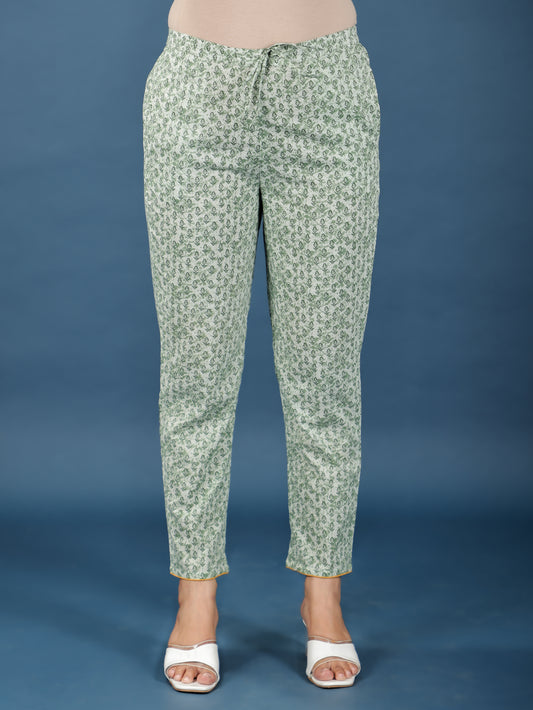 Soft Cotton Floral Green Tapered Trousers