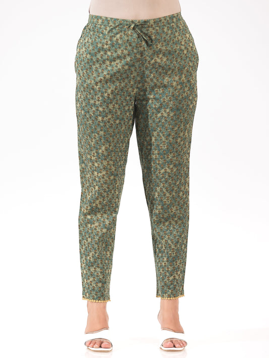 Soft Cotton Floral Green Tapered Trousers