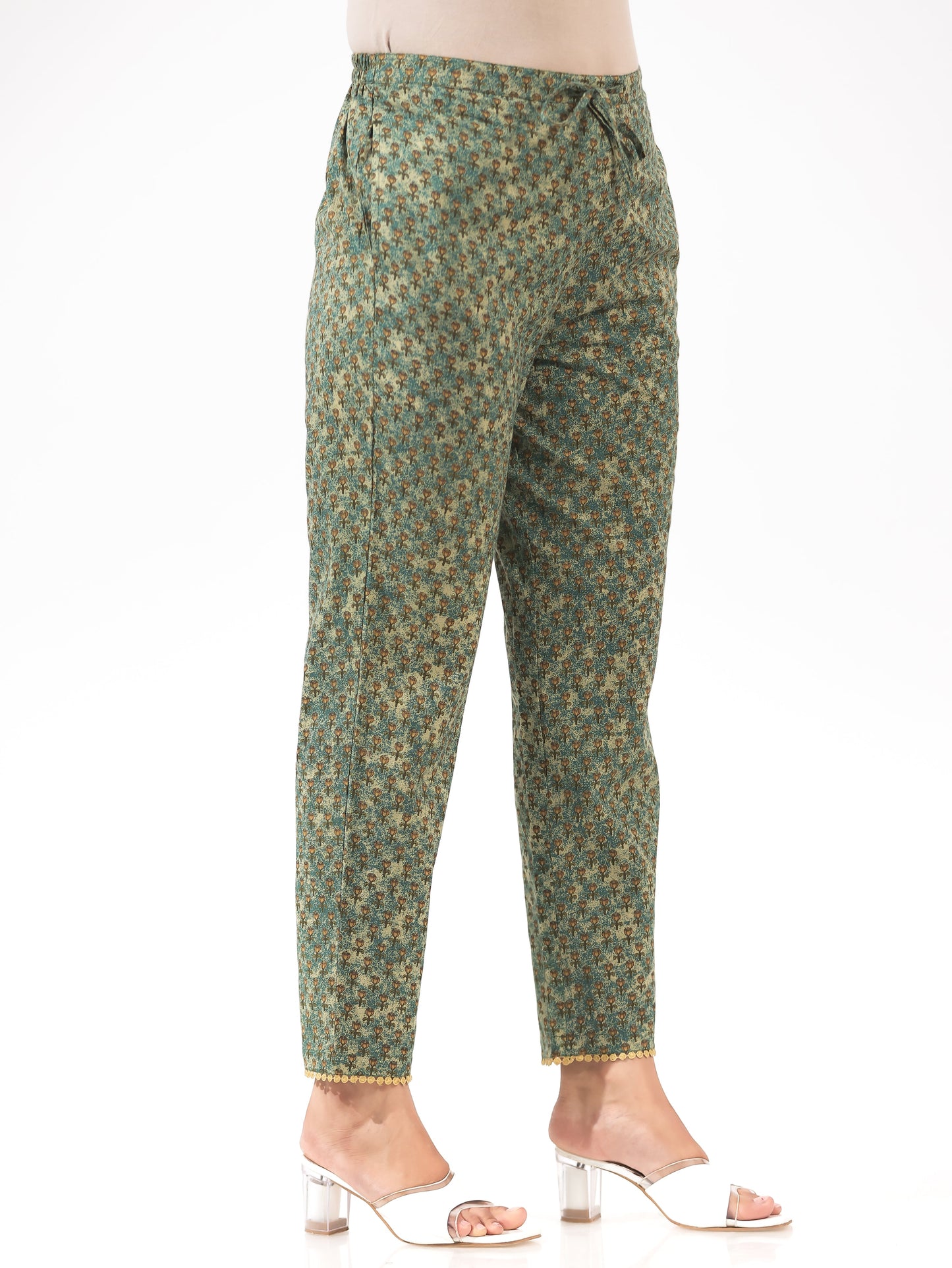 Soft Cotton Floral Green Tapered Trousers