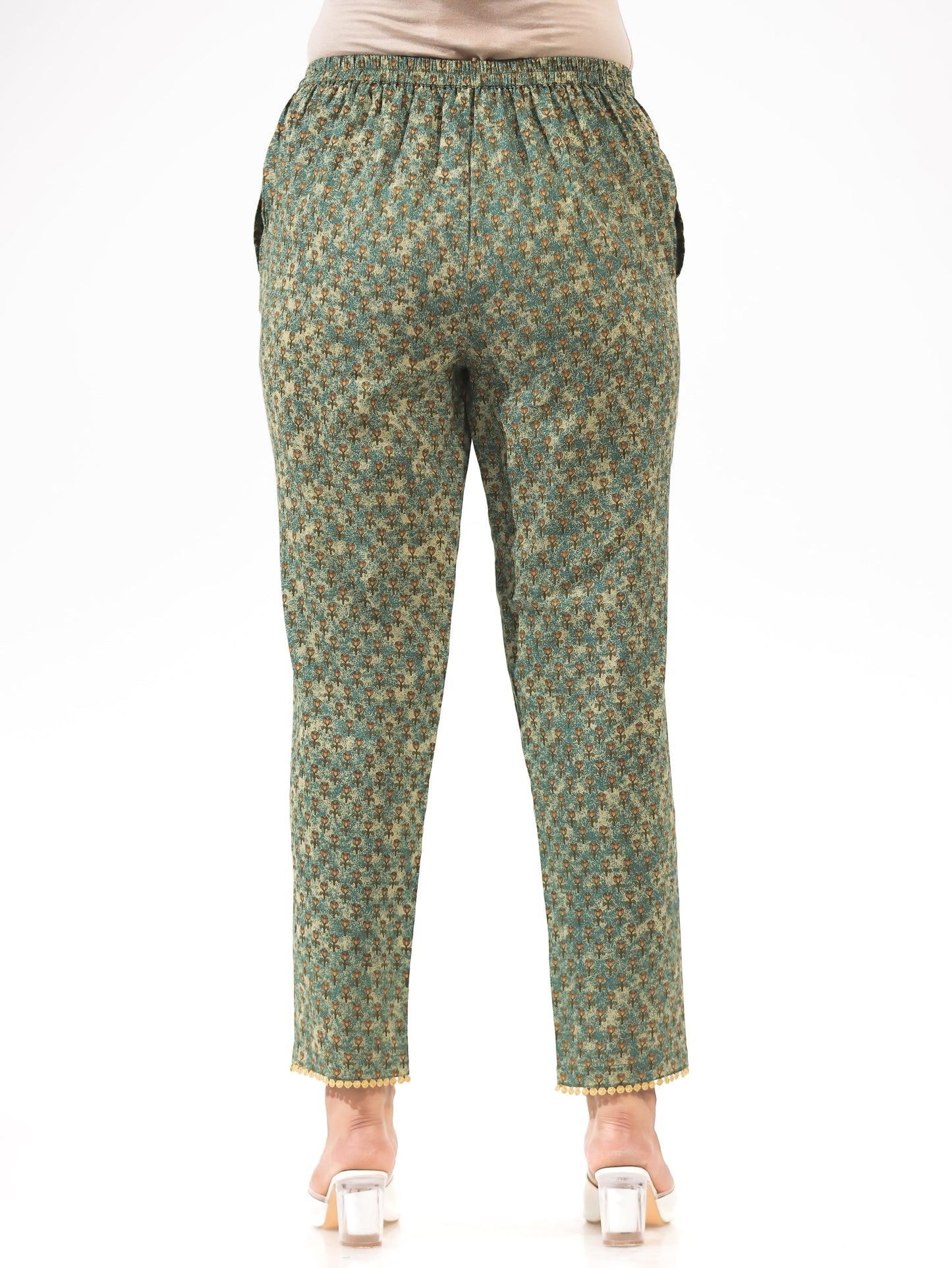 Soft Cotton Floral Green Tapered Trousers