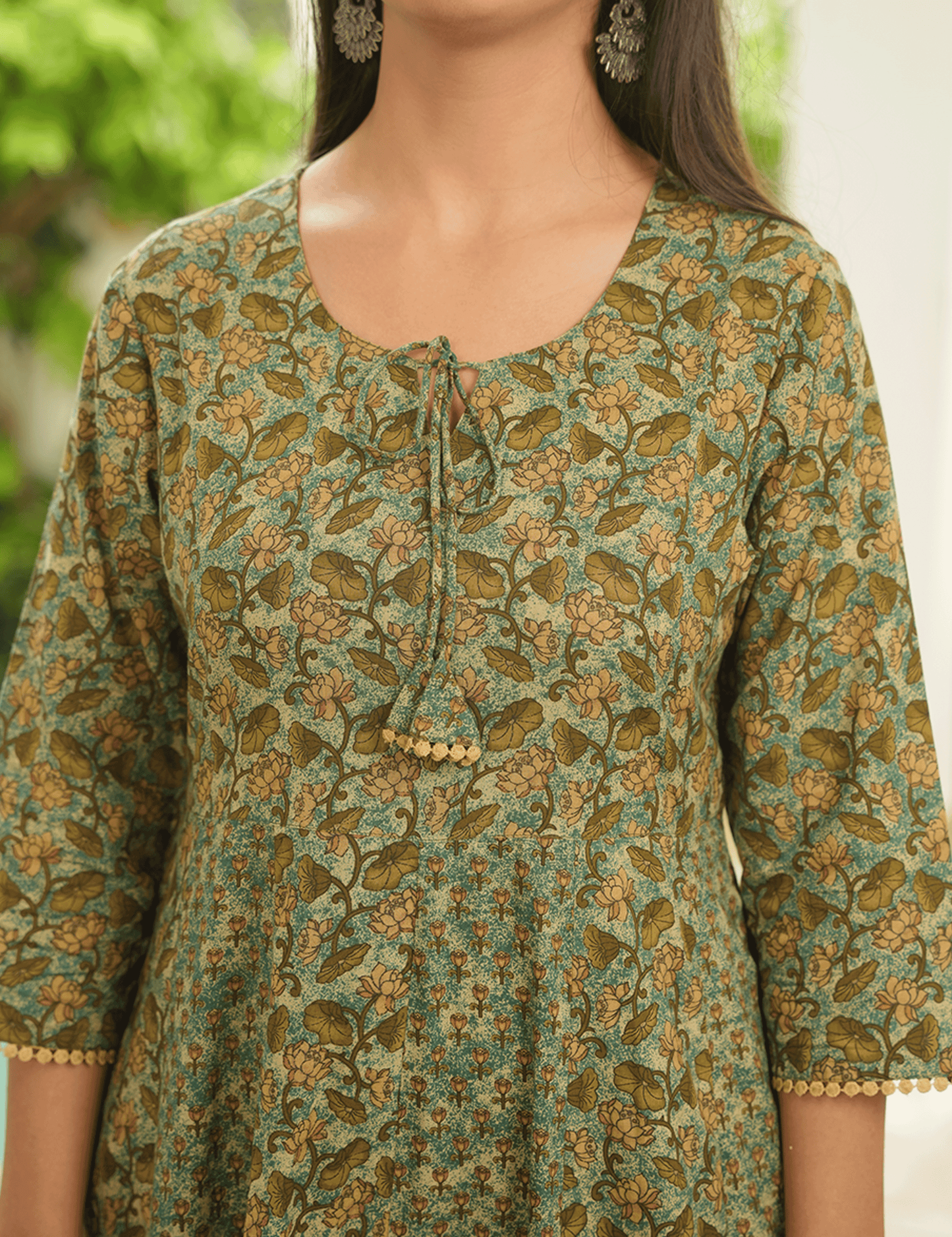 Soft Cotton Floral Anarkali Green Kurta