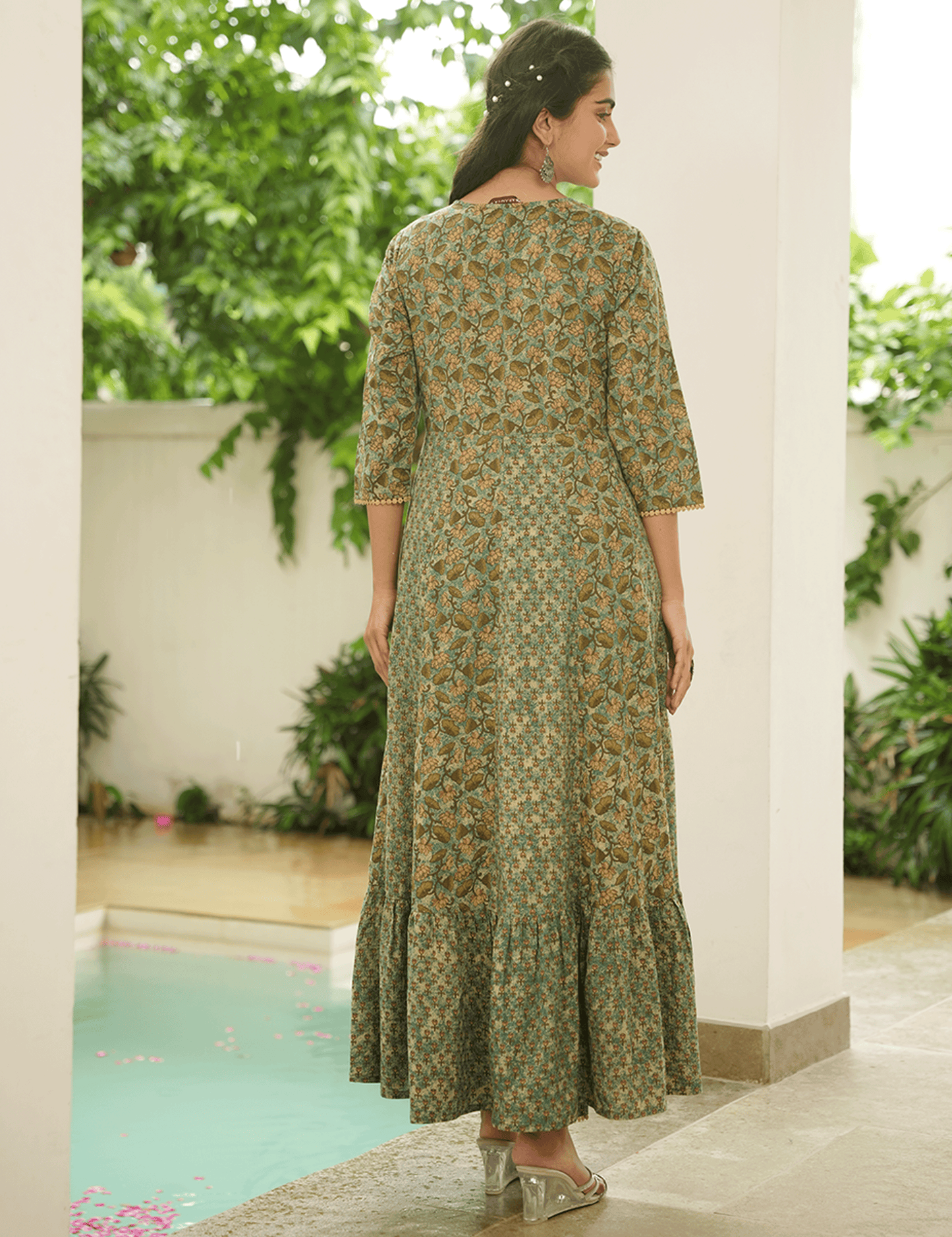 Soft Cotton Floral Anarkali Green Kurta