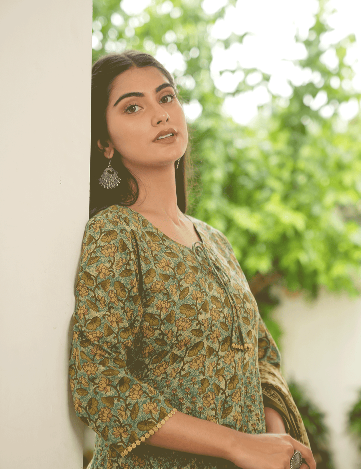 Soft Cotton Floral Anarkali Green Kurta