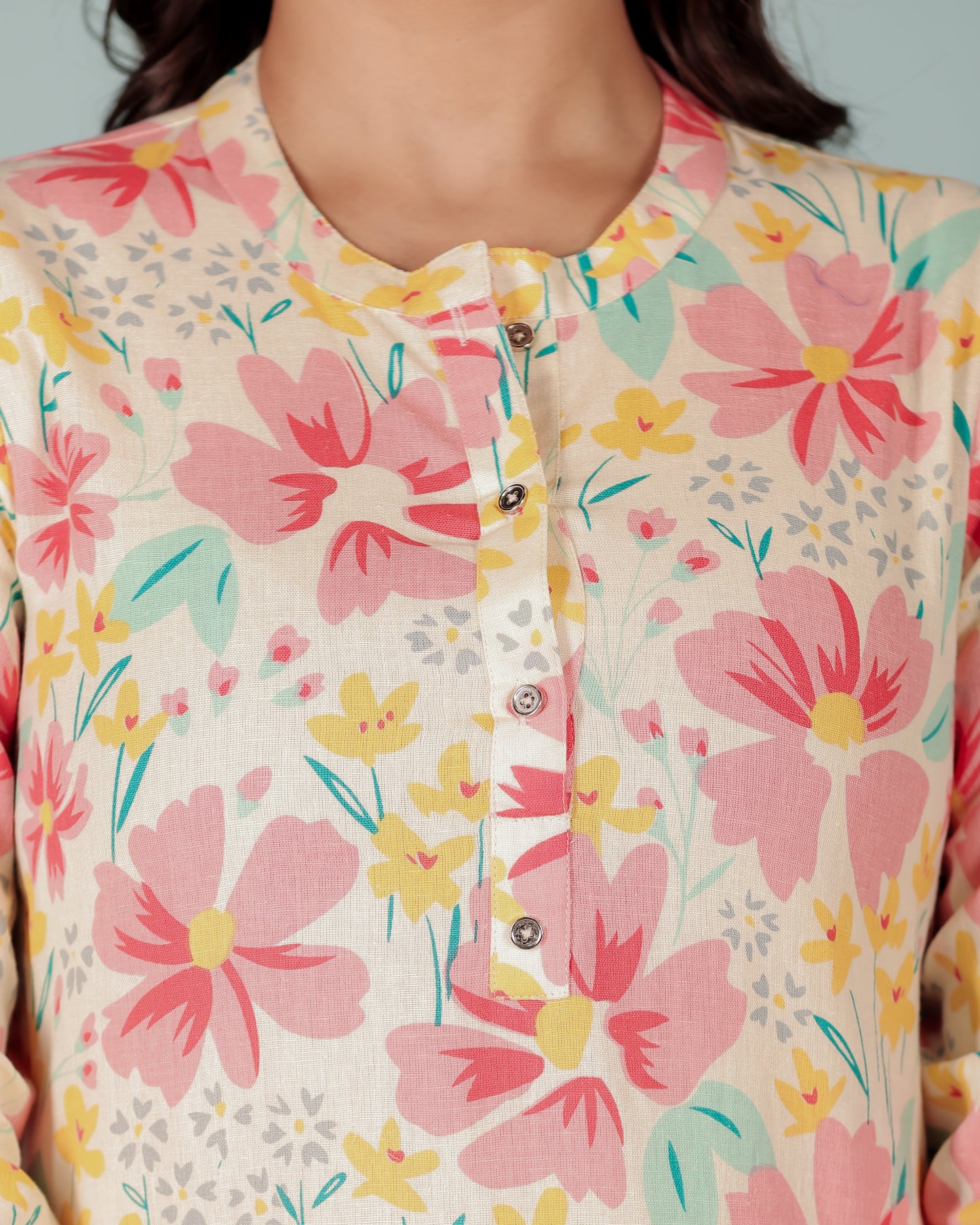 Soft Cotton Floral Straight Cream Kurta