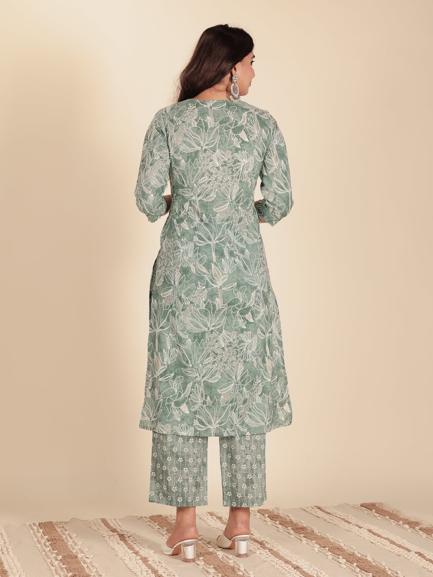 Soft Cotton Floral Straight Green Kurta