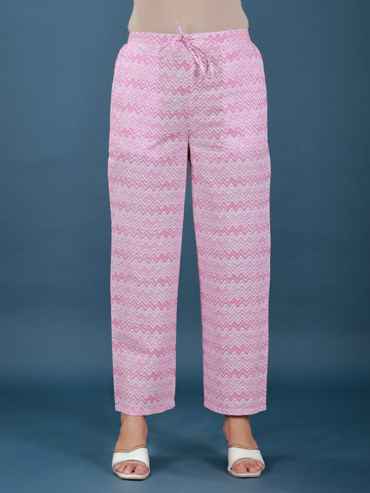 Soft Cotton Chevron Pink Straight Trousers