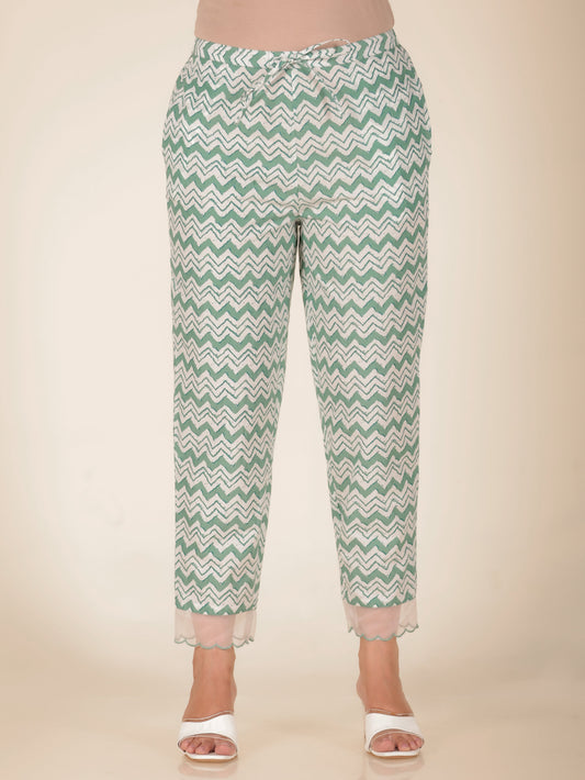 Soft Cotton Chevron Green Tapered Trousers