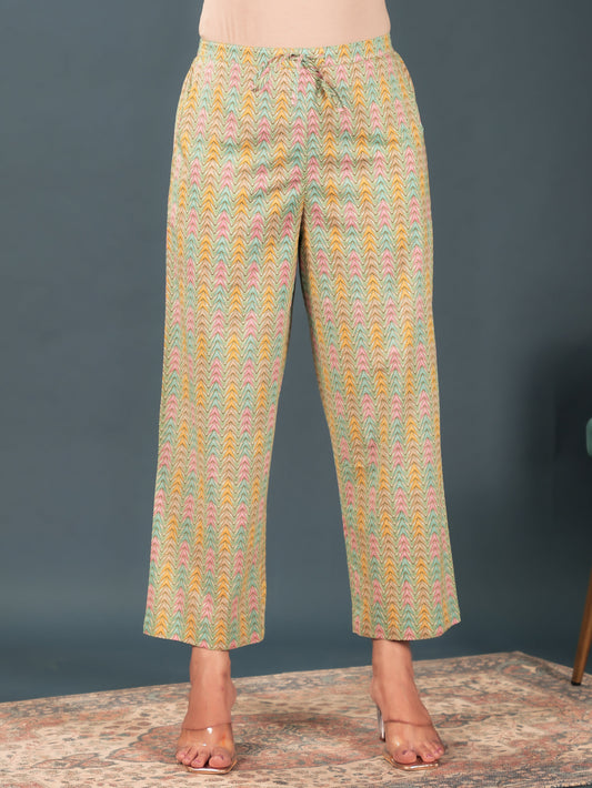 Soft Cotton Striped Multicolor Straight Trousers