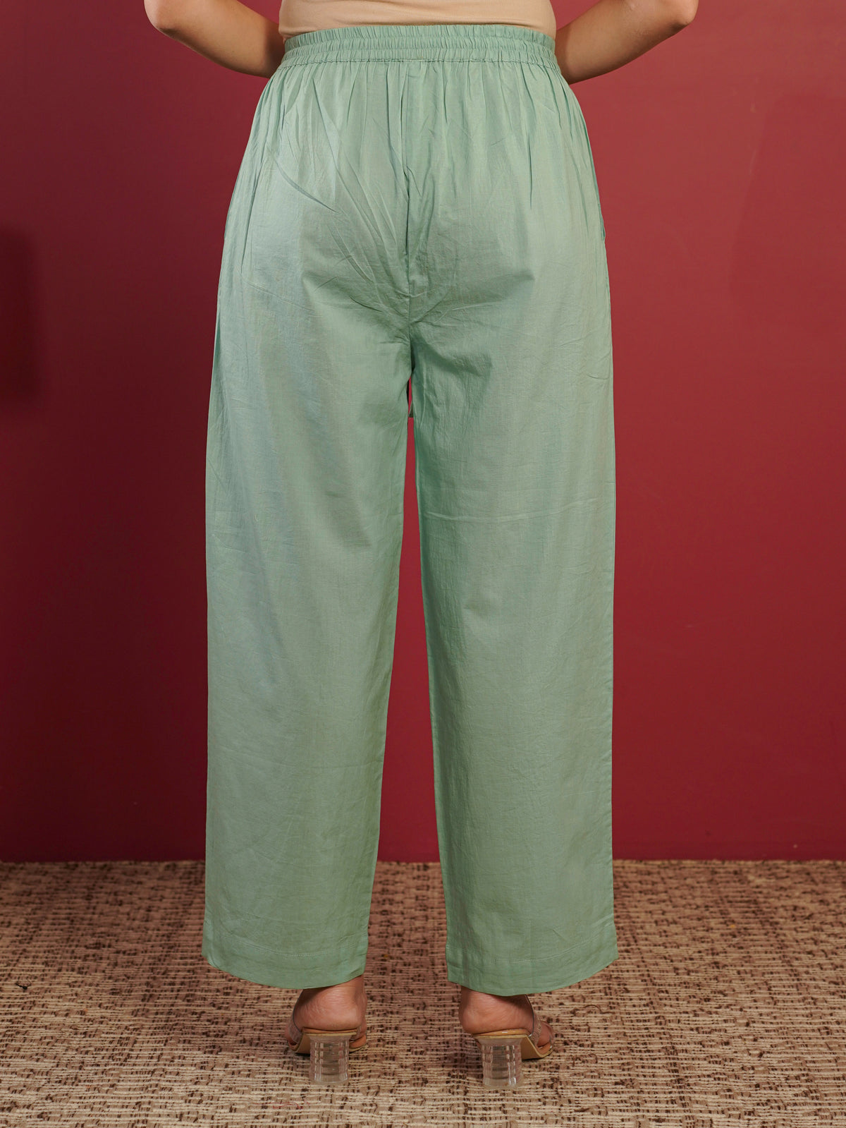 Embroidered soft cotton straight mint green kurta