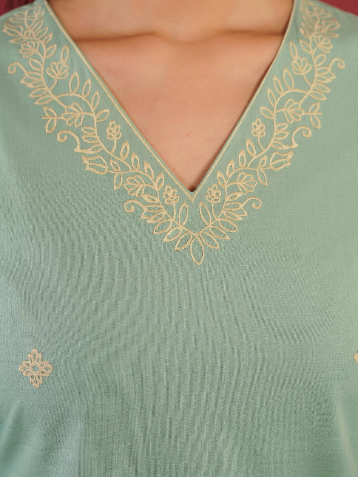 Embroidered soft cotton straight mint green kurta