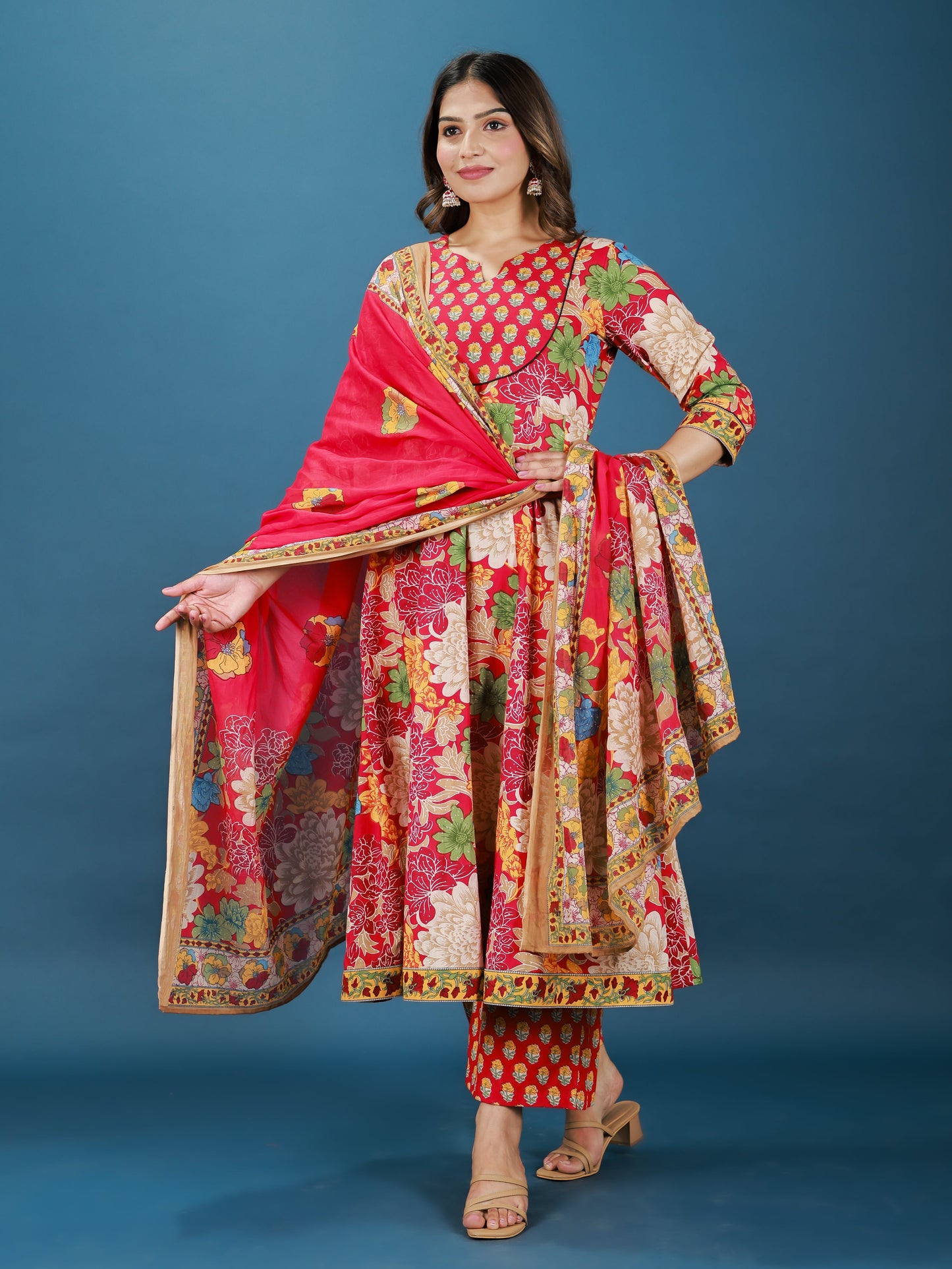 Cotton Voile Floral Red Dupatta