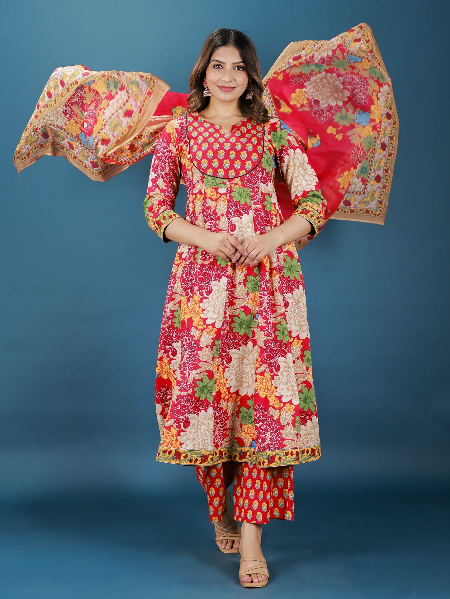 Cotton Voile Floral Red Dupatta