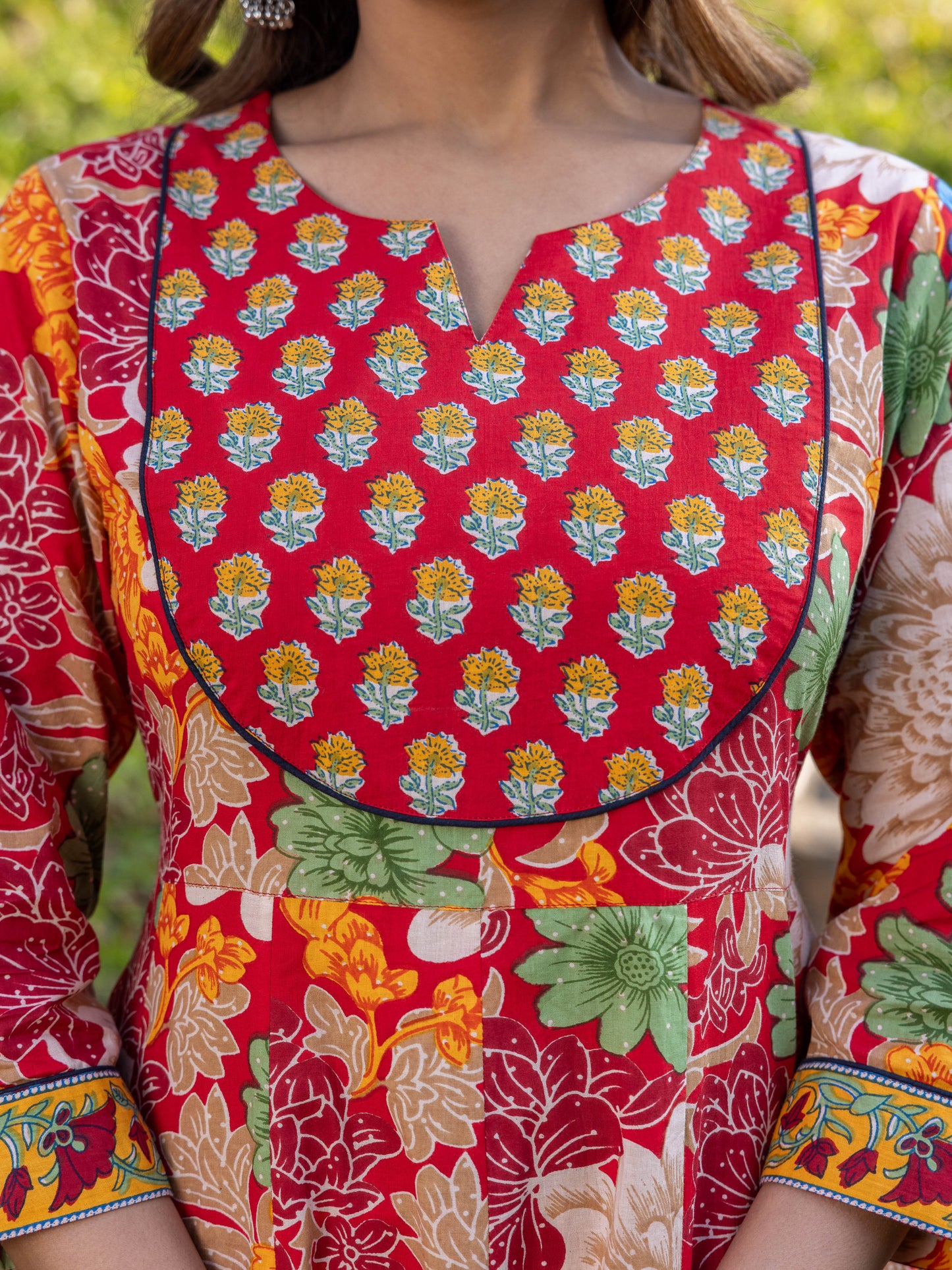 Embroidered Soft Cotton Floral Anarkali Red Kurta